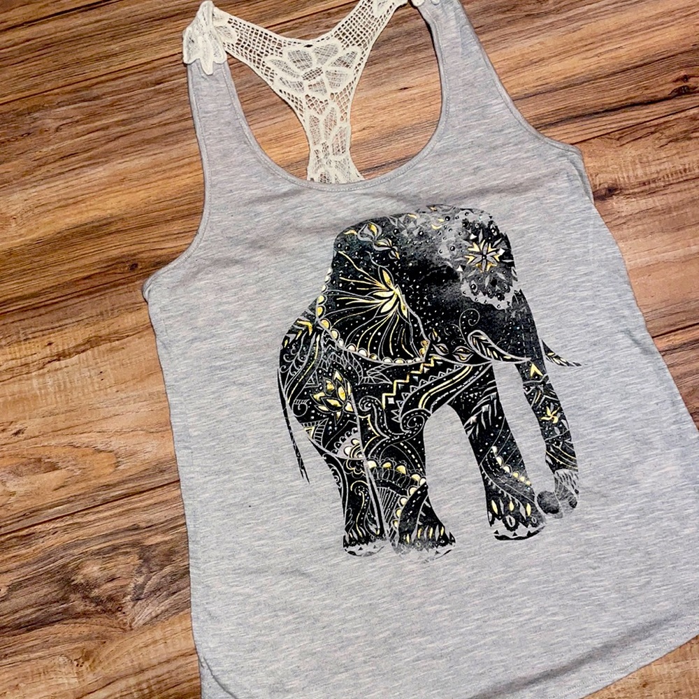 Gray Elephant Print Tank Top